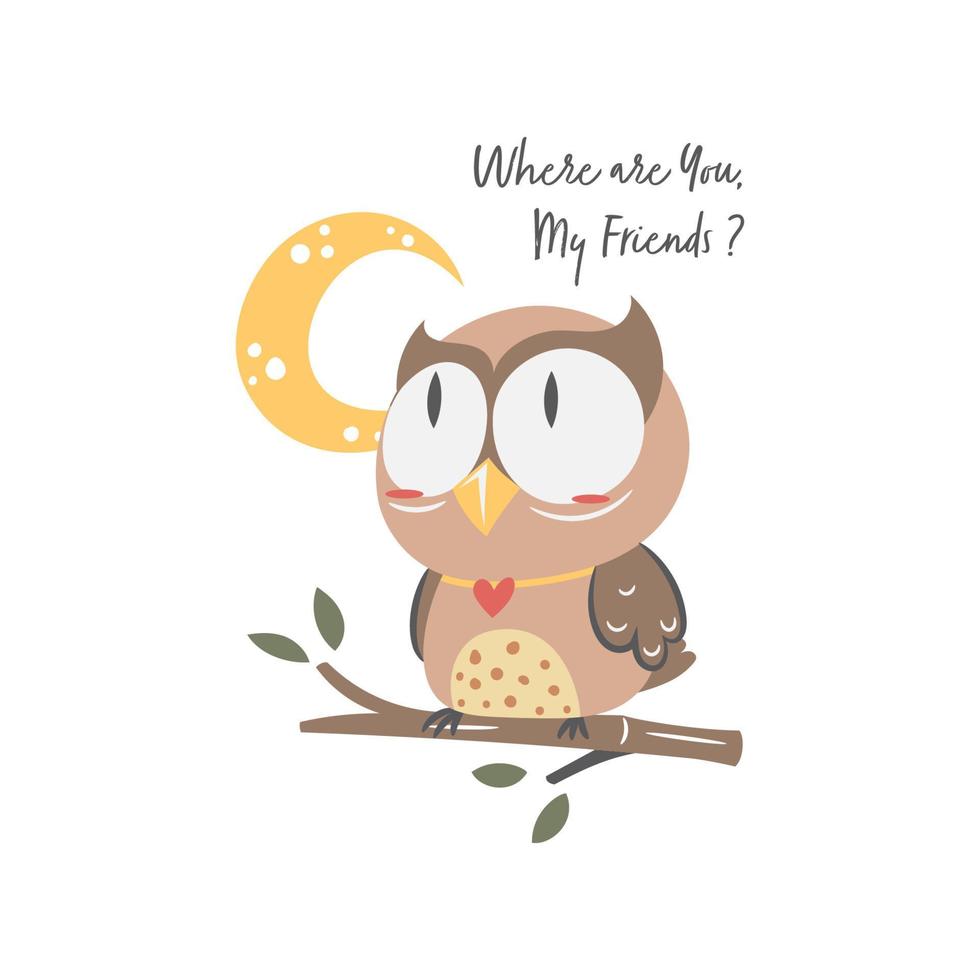 Cute owl illustration clipart in cartoon style vector