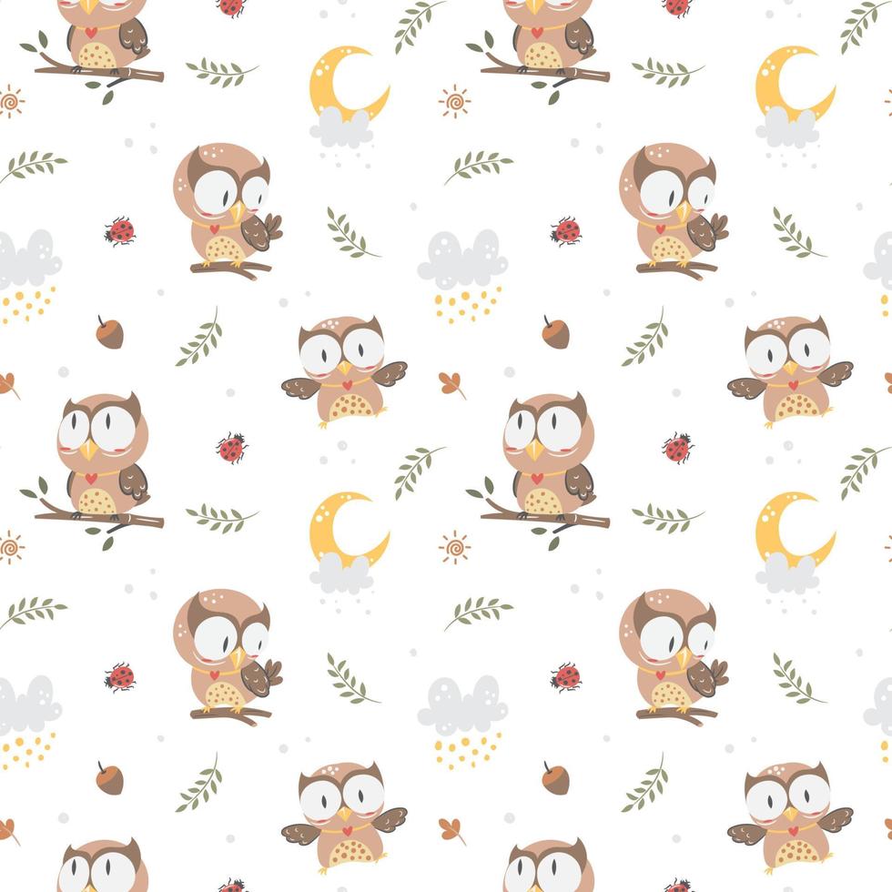 Cute Owl Nursery seamless pattern vector