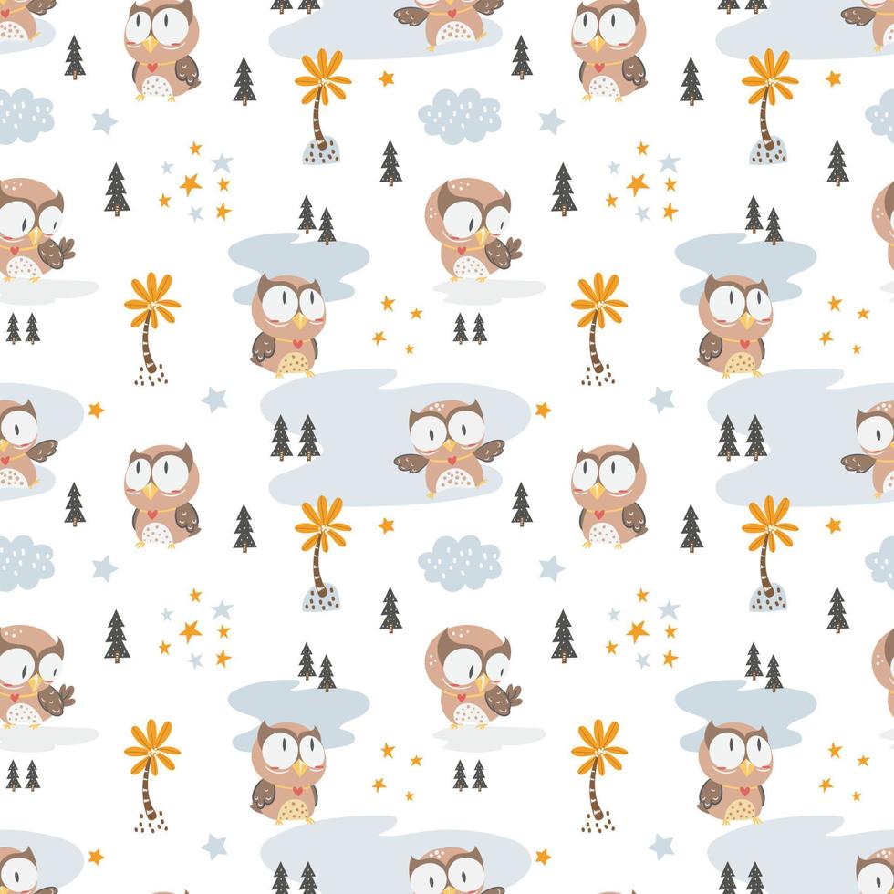 Cute Owl Nursery seamless pattern vector