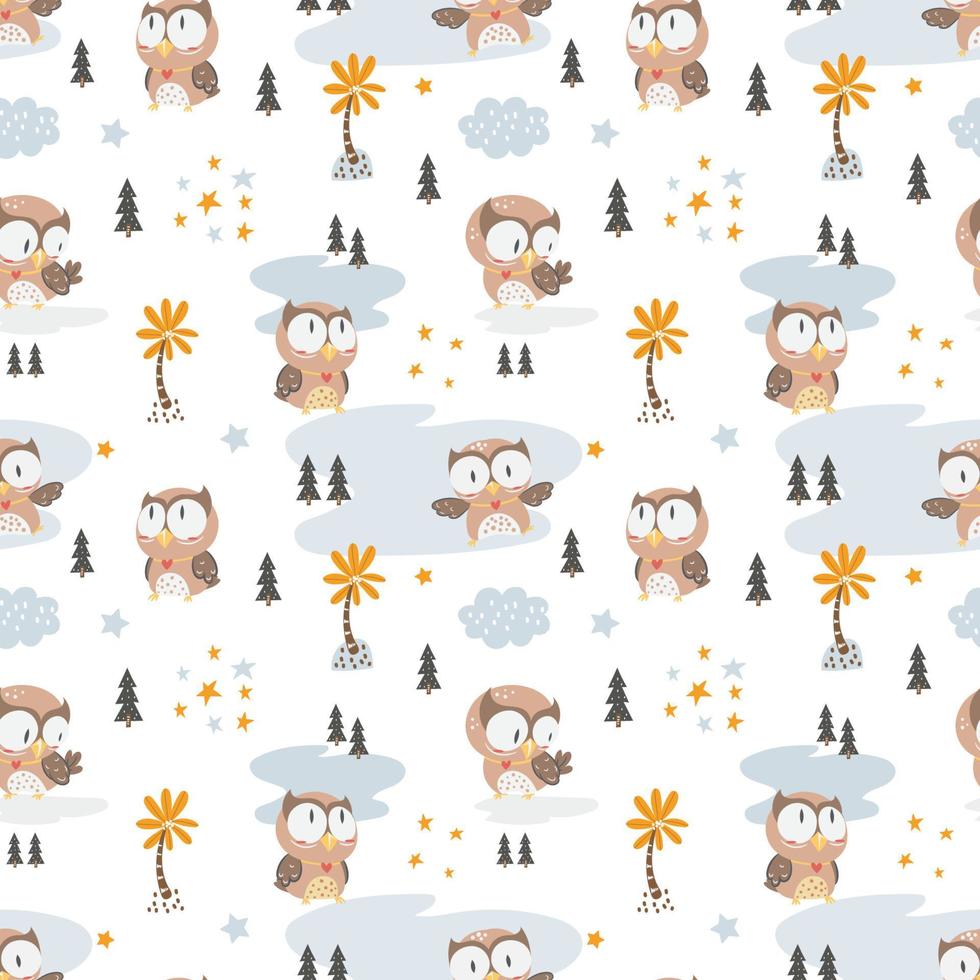 Cute Owl Nursery seamless pattern vector