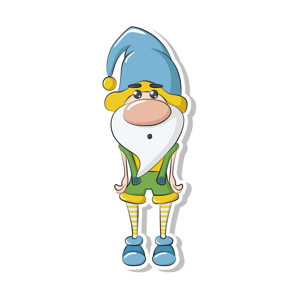 Cute embarrased gnome. Sticker. Isolated cartoon illustration. vector