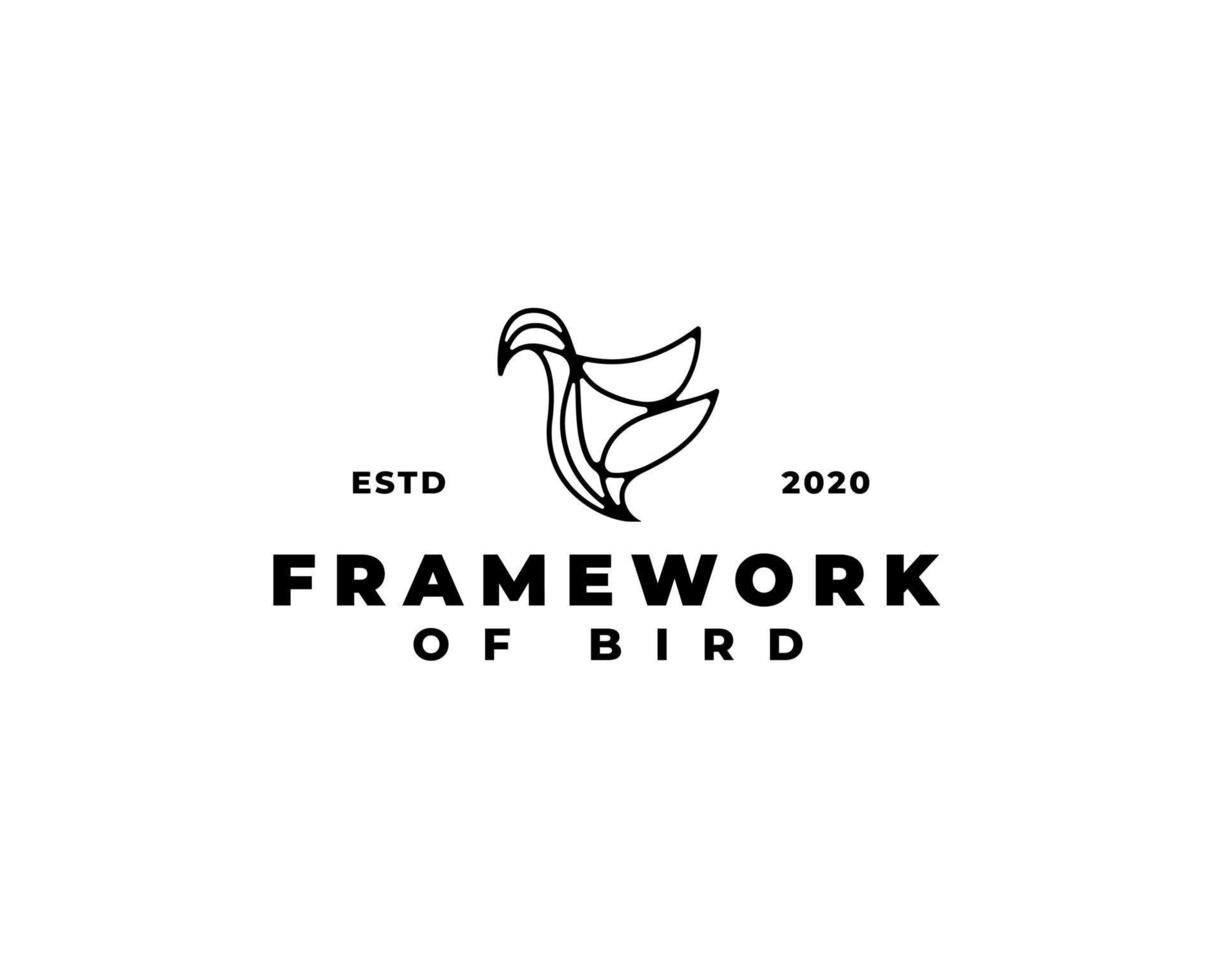 logotipo de pájaro de marco. silueta de pájaro volador de contorno. logotipo de cisne volador de vidrieras vector