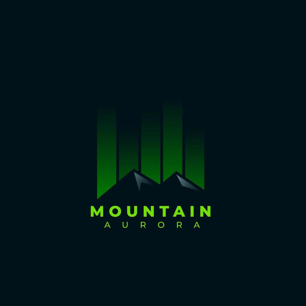 nothern mountain with aurora logo. Aurora gradient logo. Aurora borealis logo. Mountain silhouette vector