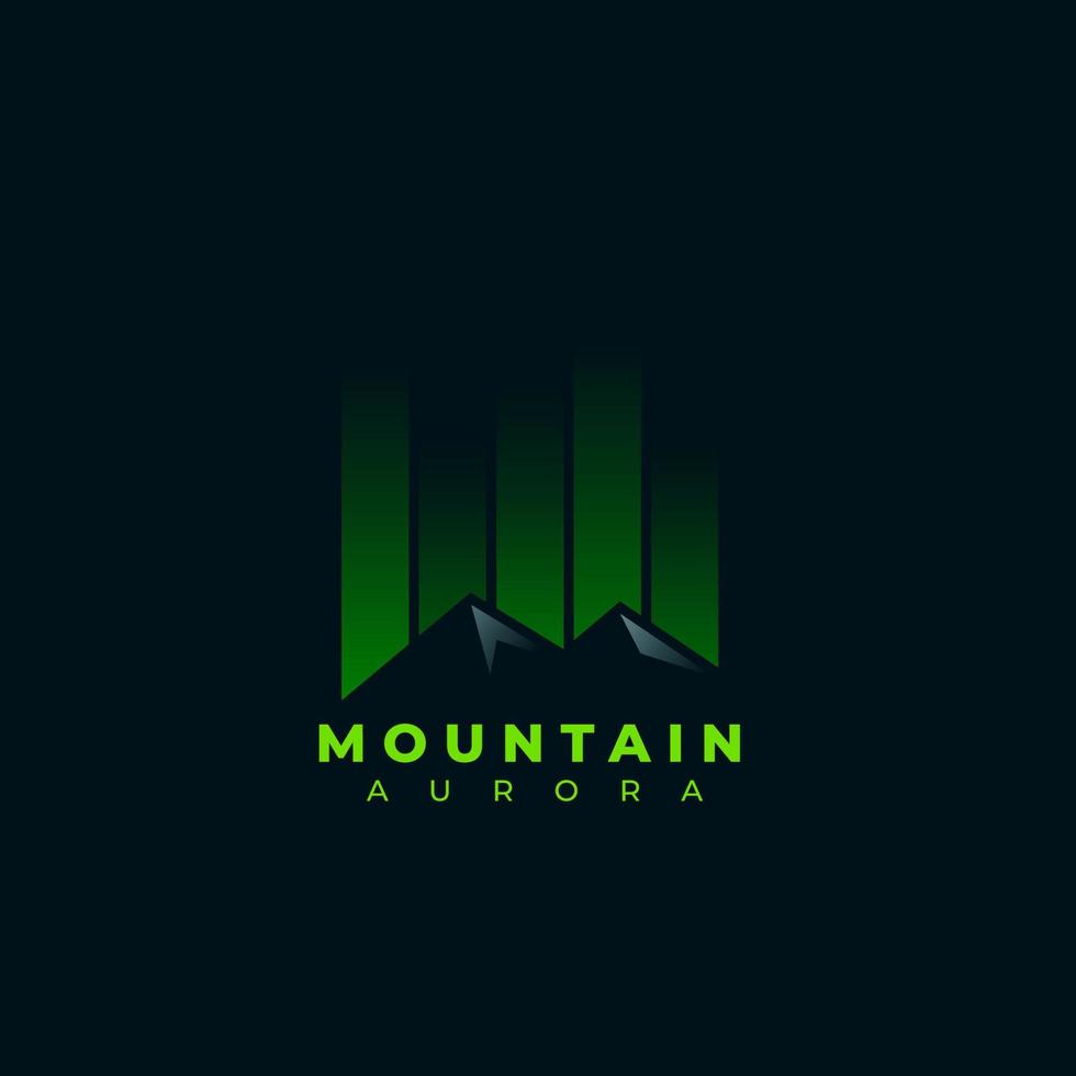 montaña del norte con logo de aurora. logotipo degradado de aurora. logotipo de la aurora boreal. silueta de montaña vector