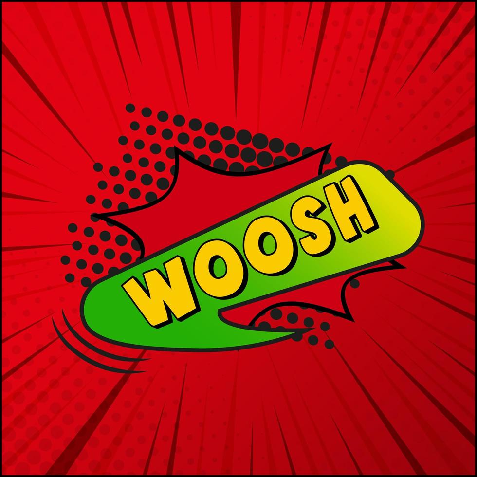 Woosh de letras cómicas sobre fondo blanco - vector