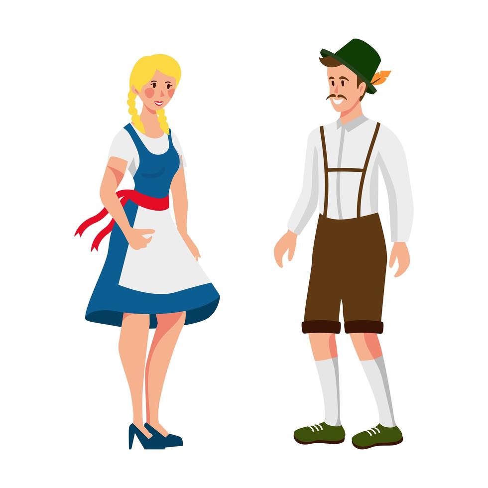 niña y hombre en trajes de fiesta nacional alemana - vector