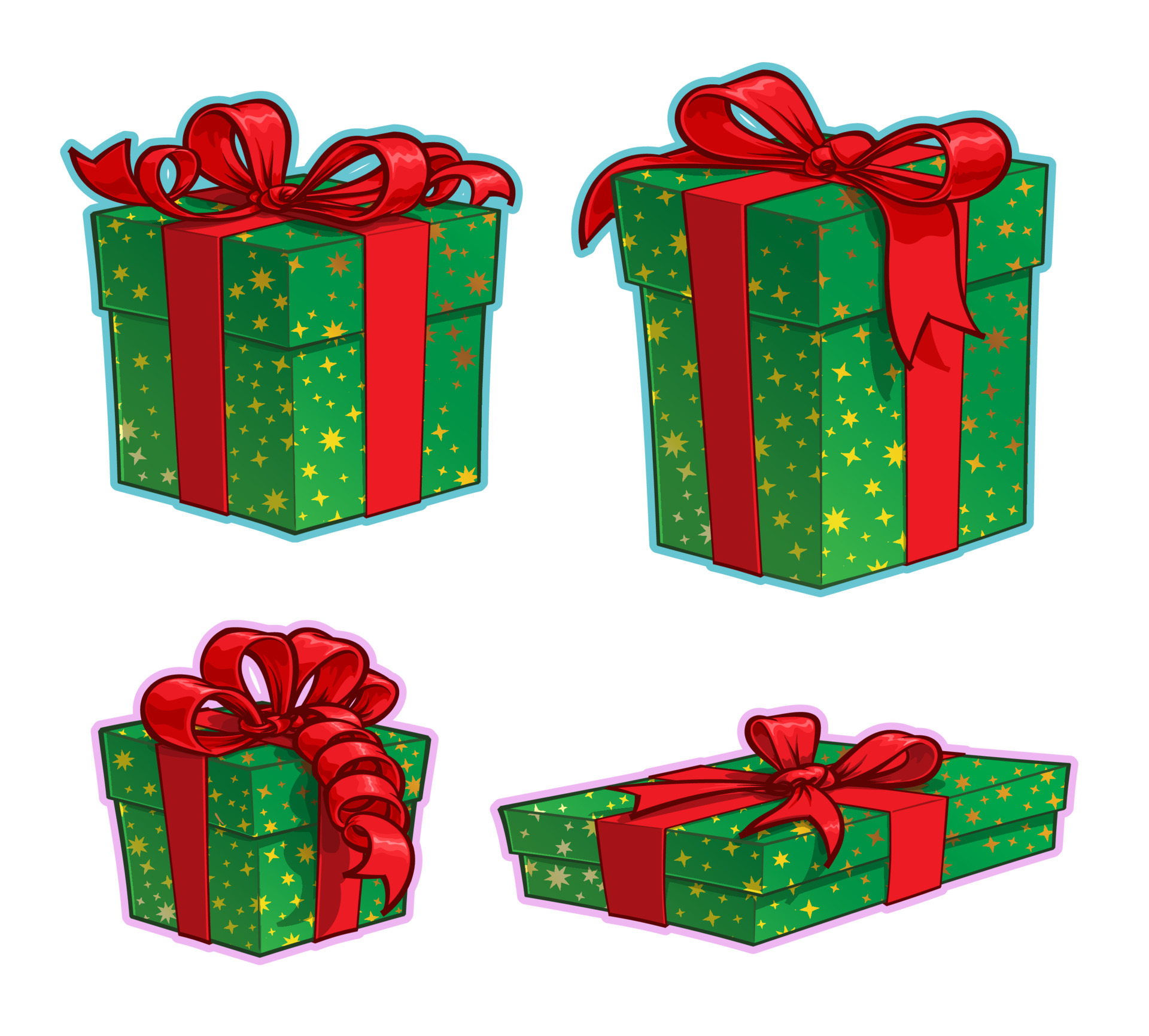 Christmas Cartoon Icon Set - Four Present Boxes 5731014 Vector Art at  Vecteezy