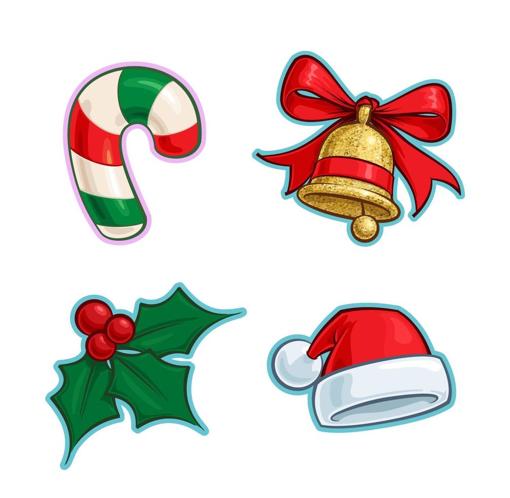 conjunto de iconos de dibujos animados de navidad - campana de bastón de  caramelo holly santa hat 5731016 Vector en Vecteezy