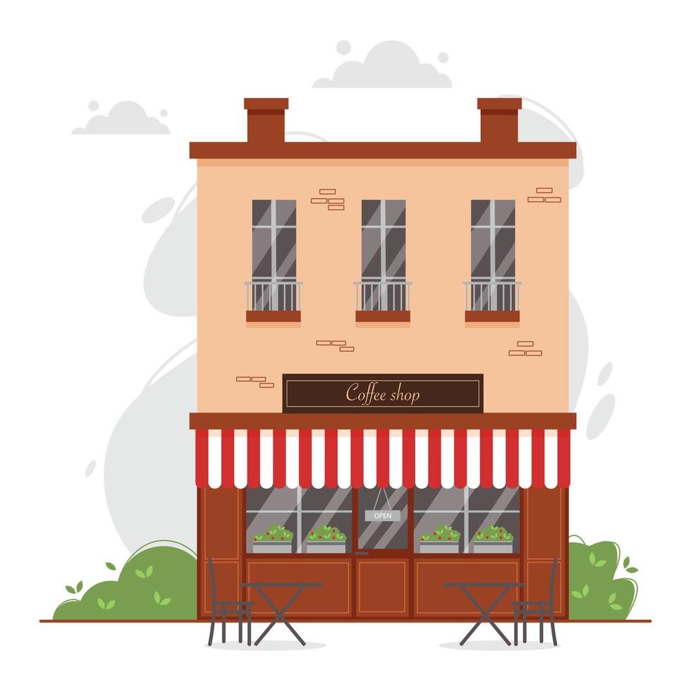Vector illustration of cafe with terrace.