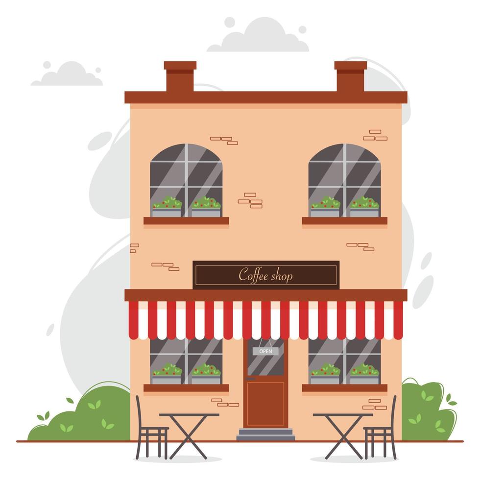Coffee store exterior vector illustration.