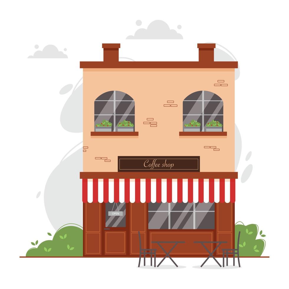 Coffee shop facade with sun blind or marquise. vector