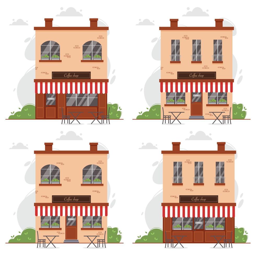 Facade or exterior of coffee shop with sun blind. vector