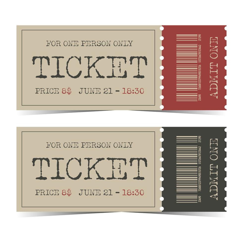 Retro ticket template with barcode and detachable part. vector