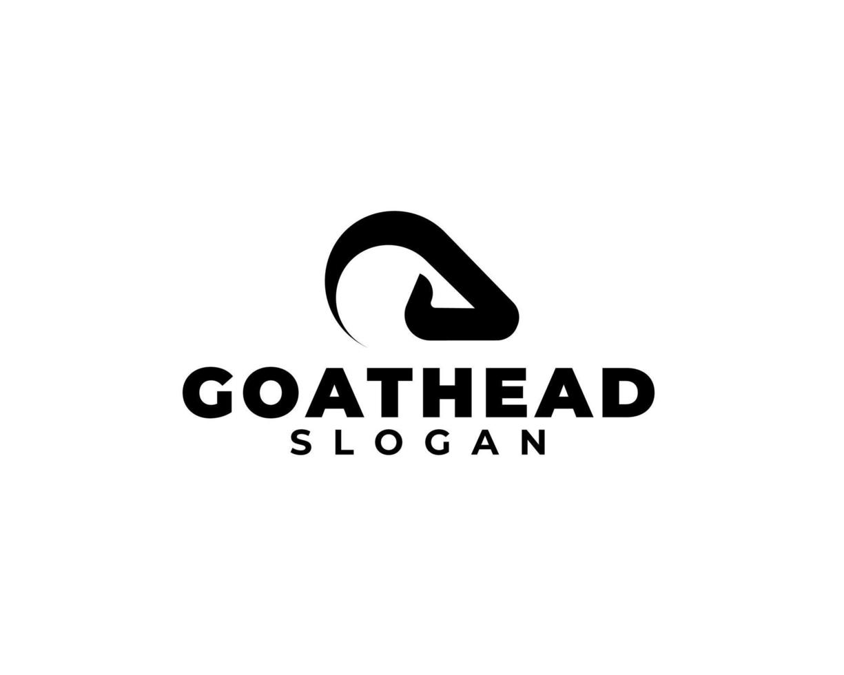 outline bold goat head logo. Goat head silhouette with horn vector
