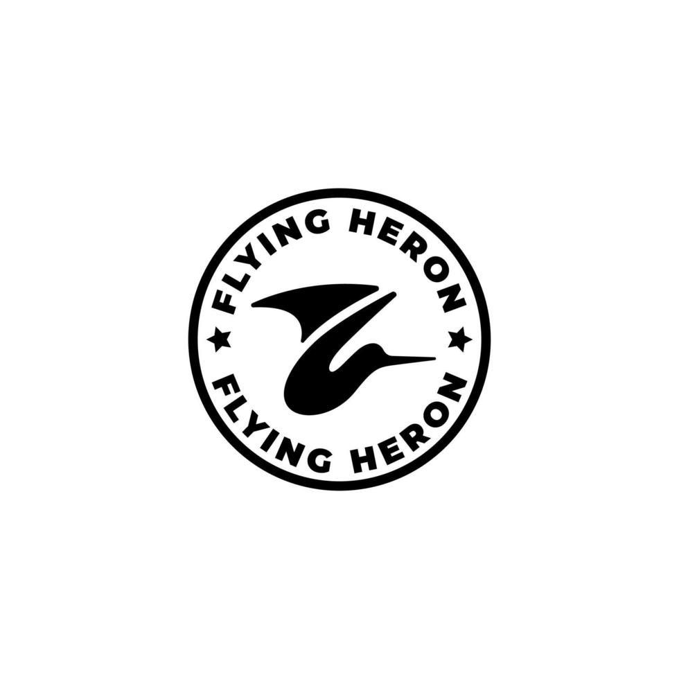 Abstract flying heron logo stamp. Heron or stork silhouette vector