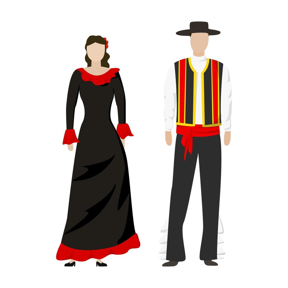 niña y hombre en trajes festivos nacionales folclóricos españoles - vector