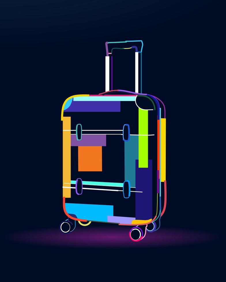 Abstract travel suitcase on wheels from multicolored paints. Colored drawing. Vector illustration of paints