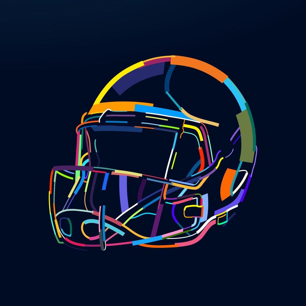 Abstract american football helmet from multicolored paints. Colored drawing. Vector illustration of paints