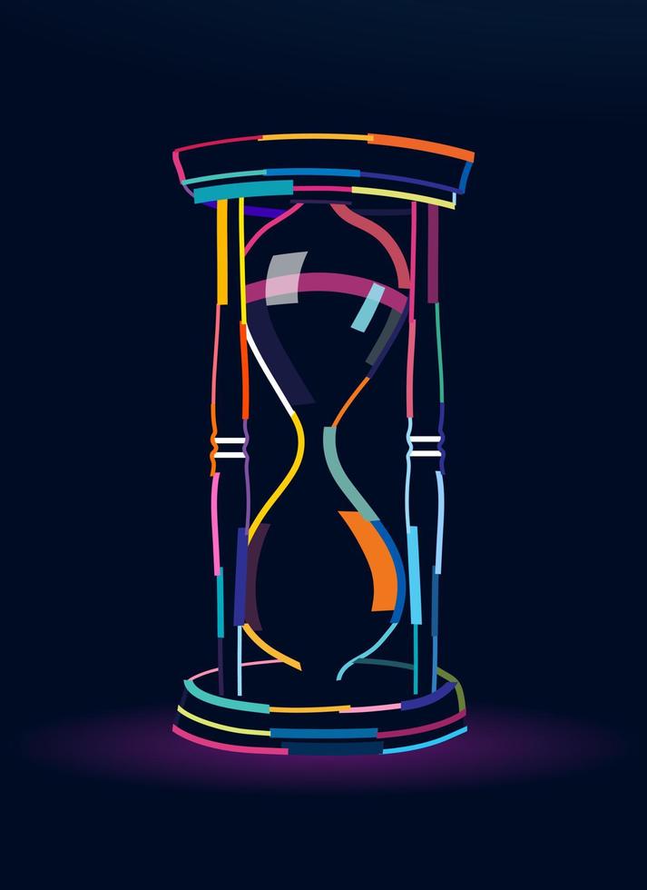 Abstract wooden hourglass from multicolored paints. Colored drawing. Vector illustration of paints