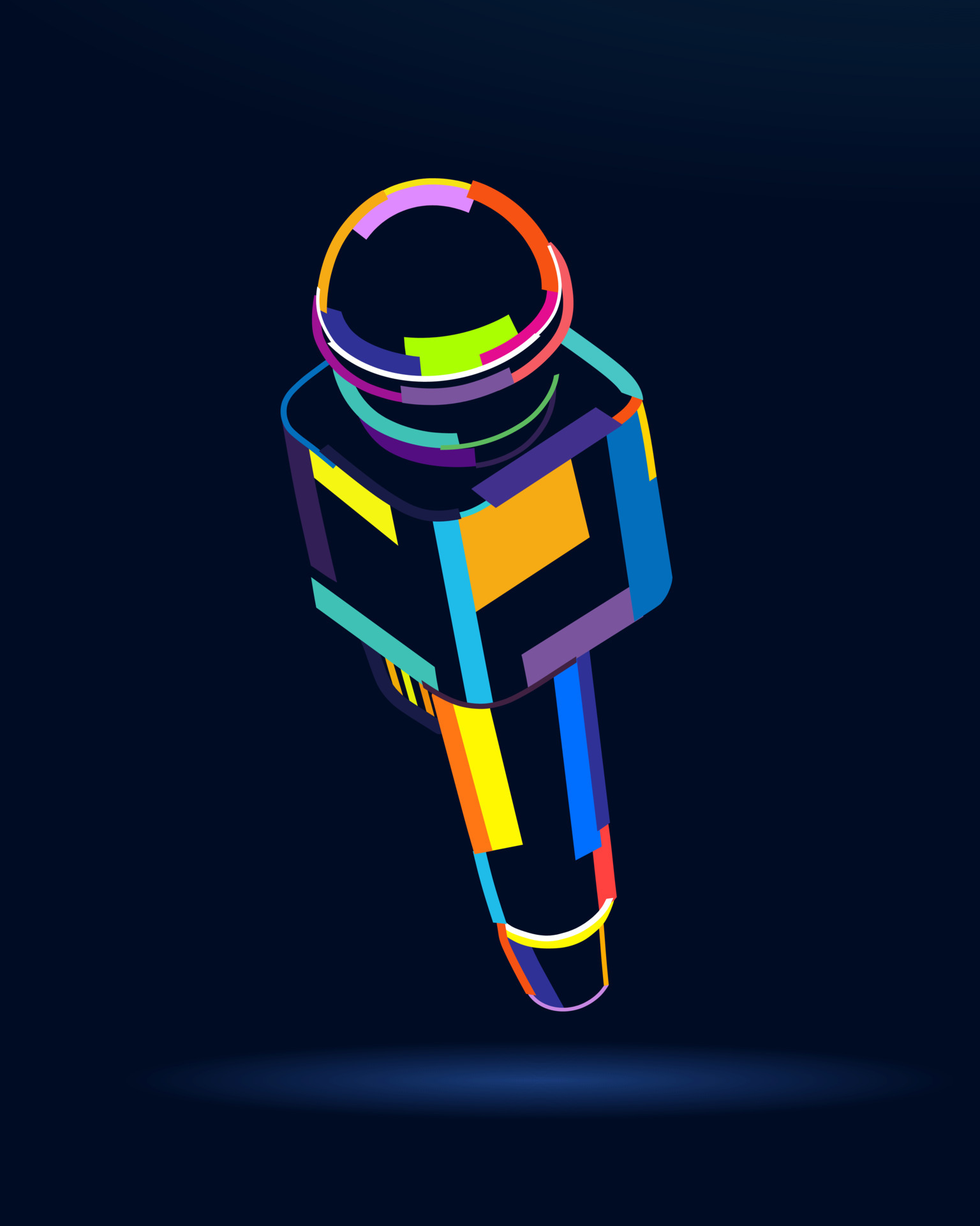Abstract professional microphone from multicolored paints. Colored