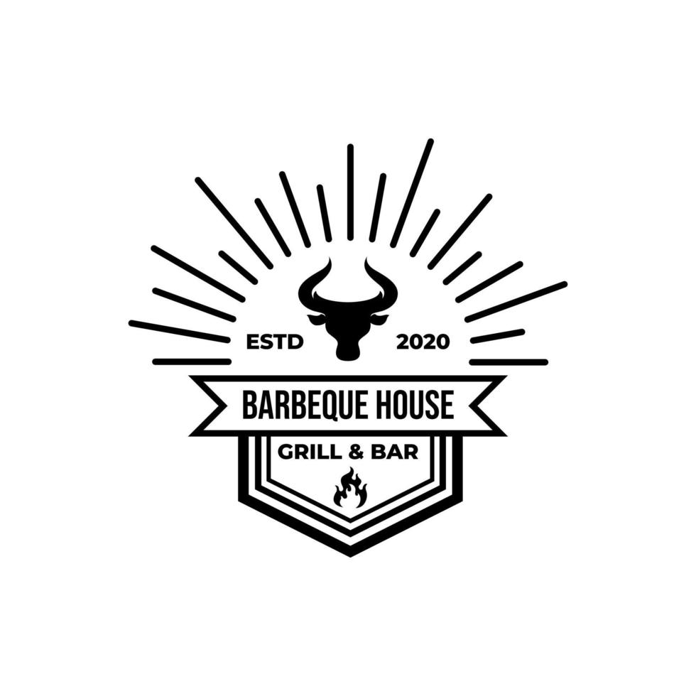 barbeque house logo. Grill and bar badge logo. Silhouette bull or cow head vector