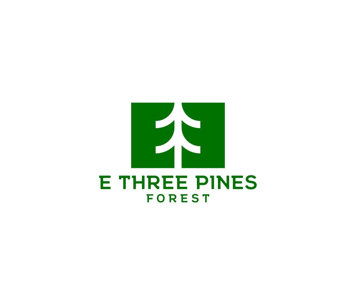 Letter E and number 3 pine tree logo. Negative space pine tree between letter e and number 3 vector