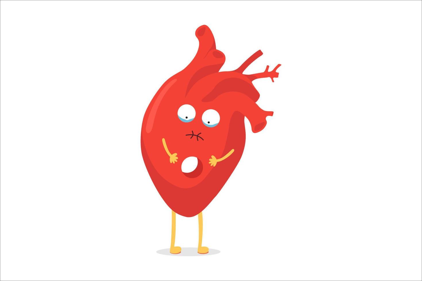 Lonely depressed heart character with hole feeling empty inside. Psychology problem and mental state concept. Sad internal organ mascot symbolizes broken love and breakup. Psychological disorder. EPS vector