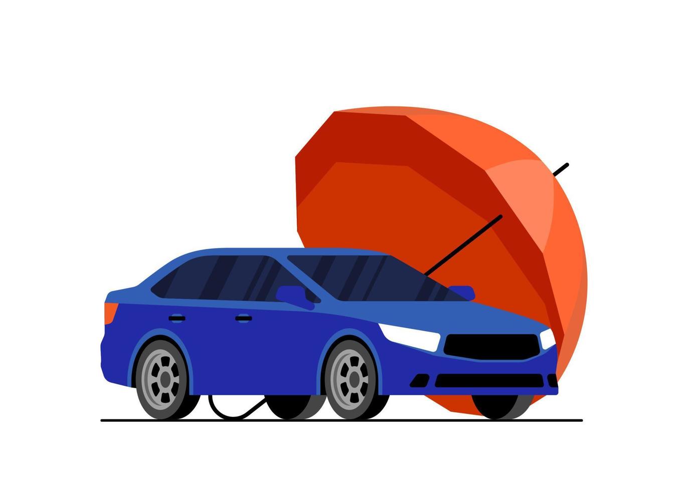 el paraguas rojo protege el automóvil azul. concepto de símbolo de póliza de seguro de automóvil. diseño de pancartas publicitarias de protección y seguridad del transporte. auto vehículo guardia servicio vector eps ilustración