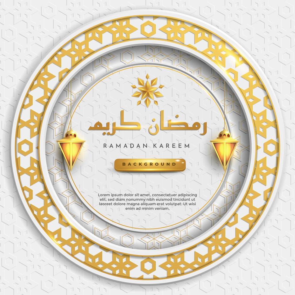 Ramadan kareem islamic greeting background with lantern, star and arabic pattern vector