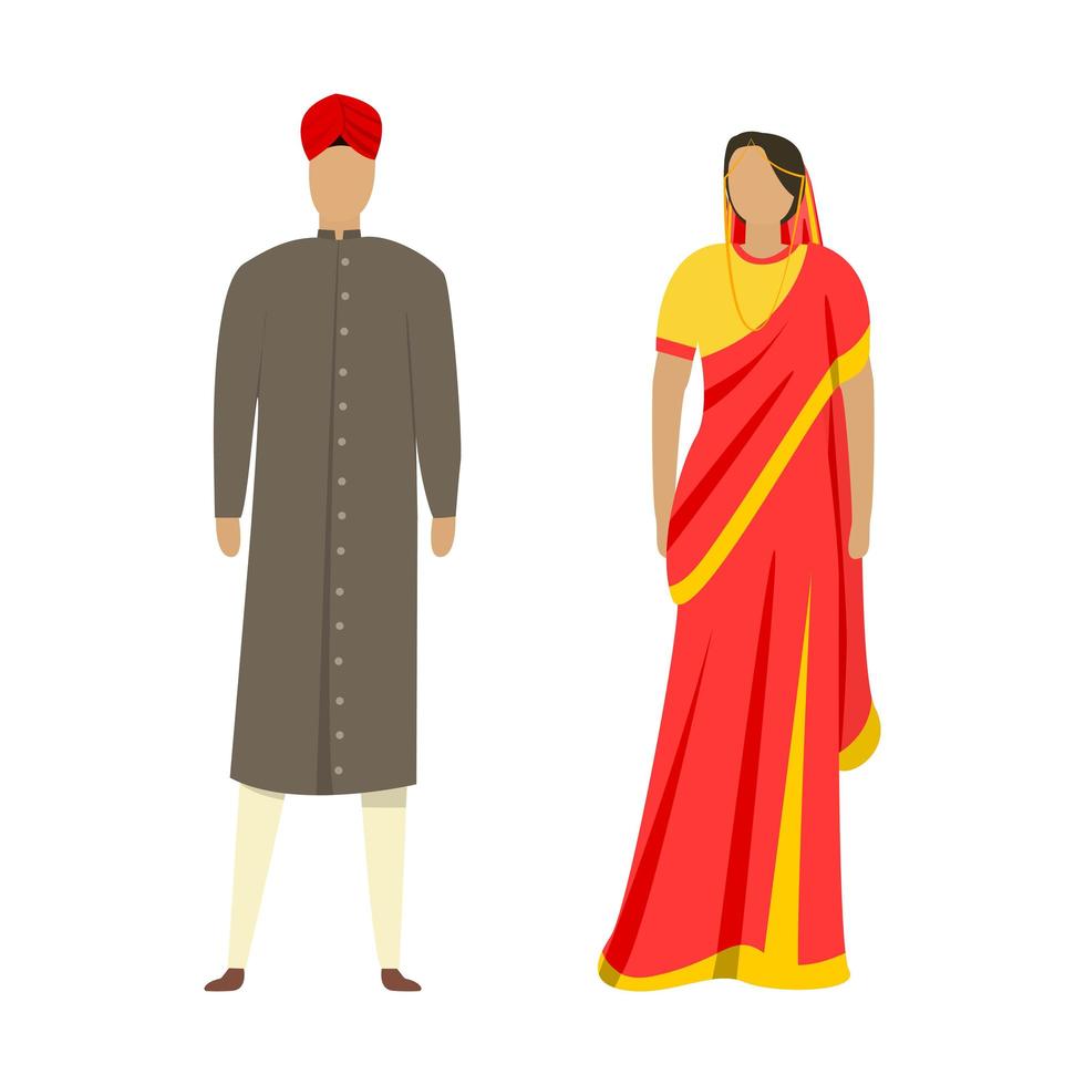 niña y hombre en trajes festivos nacionales populares indios - vector