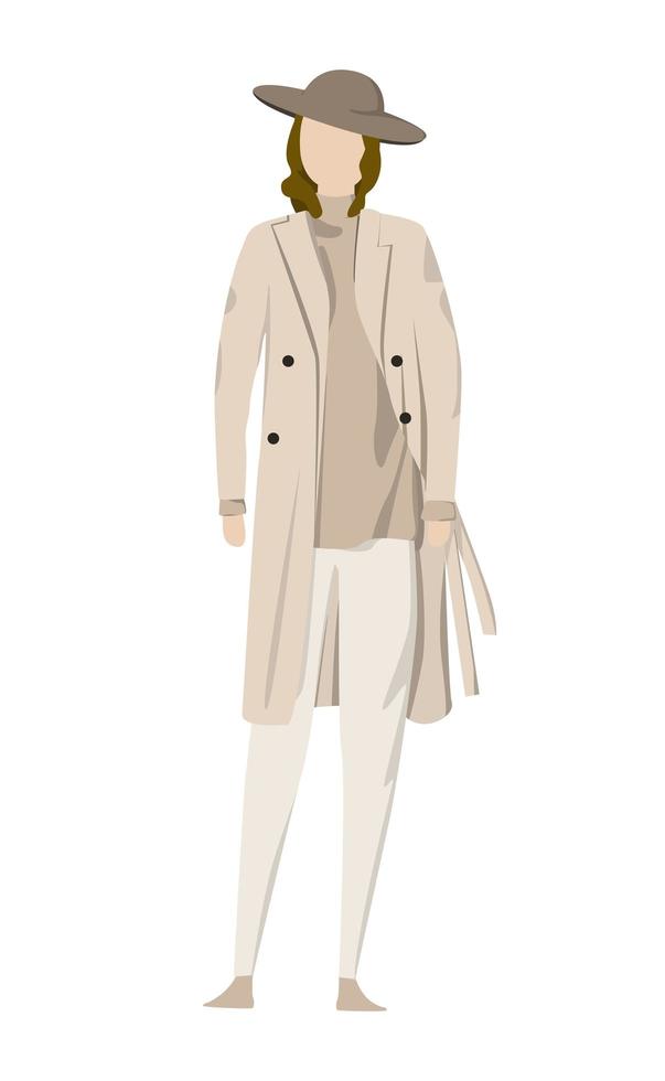 Stylishly dressed young woman in white coat and hat - Vector