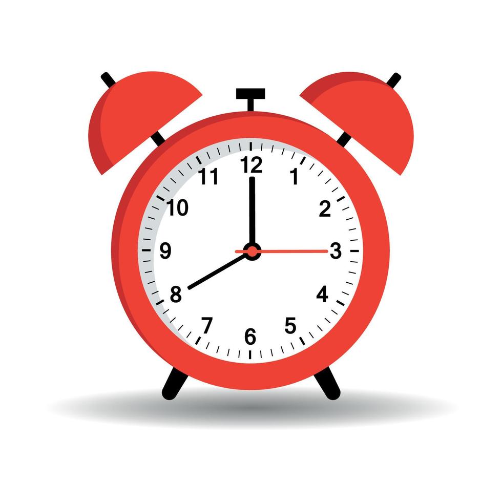Red alarm clock with shadow on white background vector