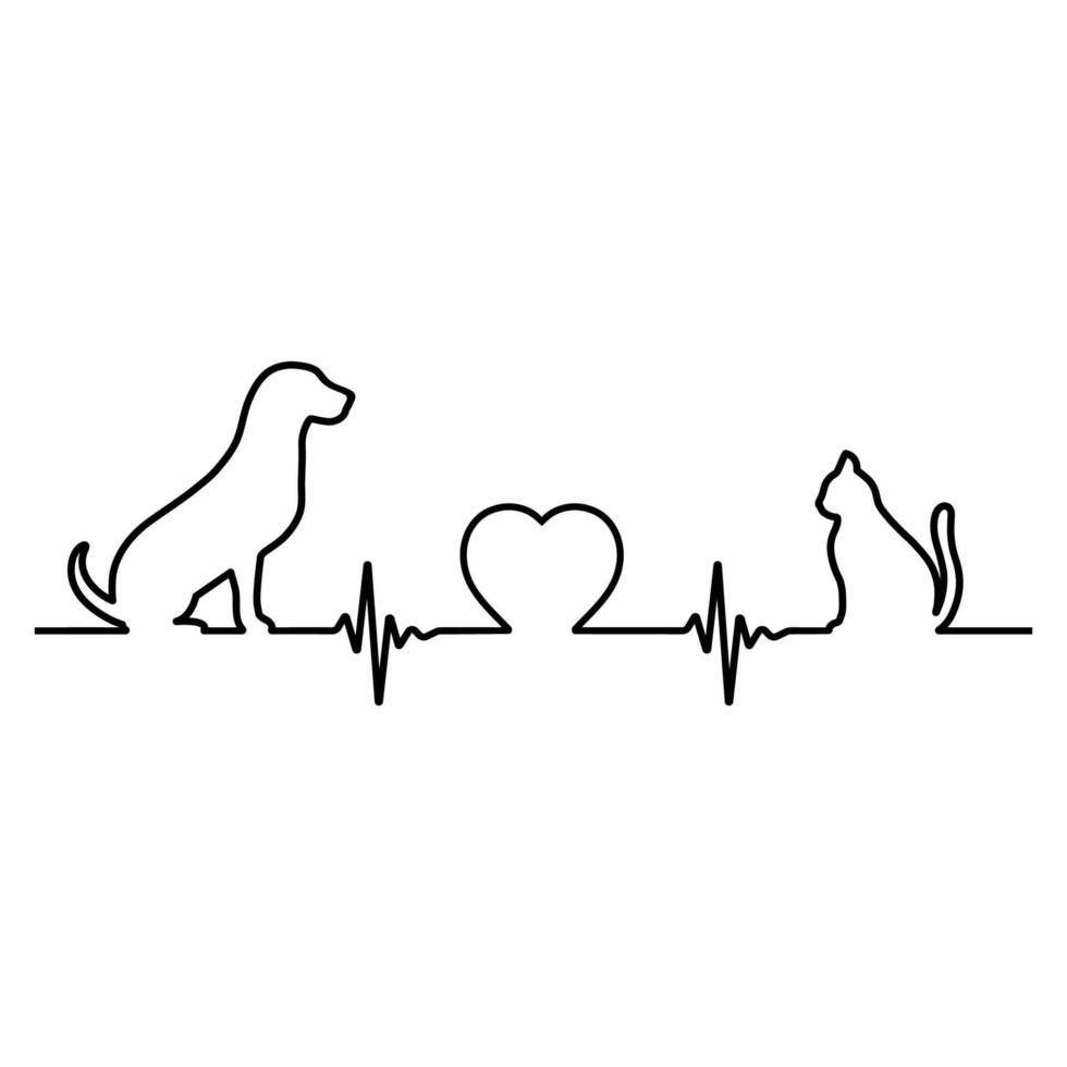 Illustration of a dog and a cat with a pulse and heart vector