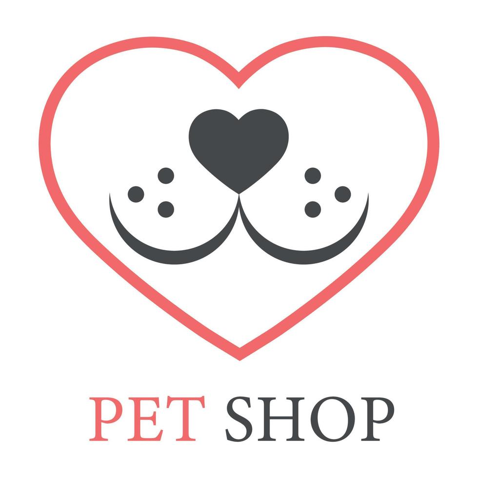 ilustración del logotipo de la tienda de mascotas. paquete con lindo bozal de un perro. vector