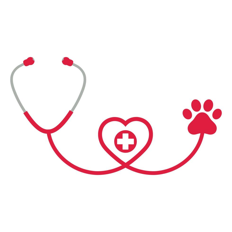 Stethoscope with paw print line icon veterinary Vector Image