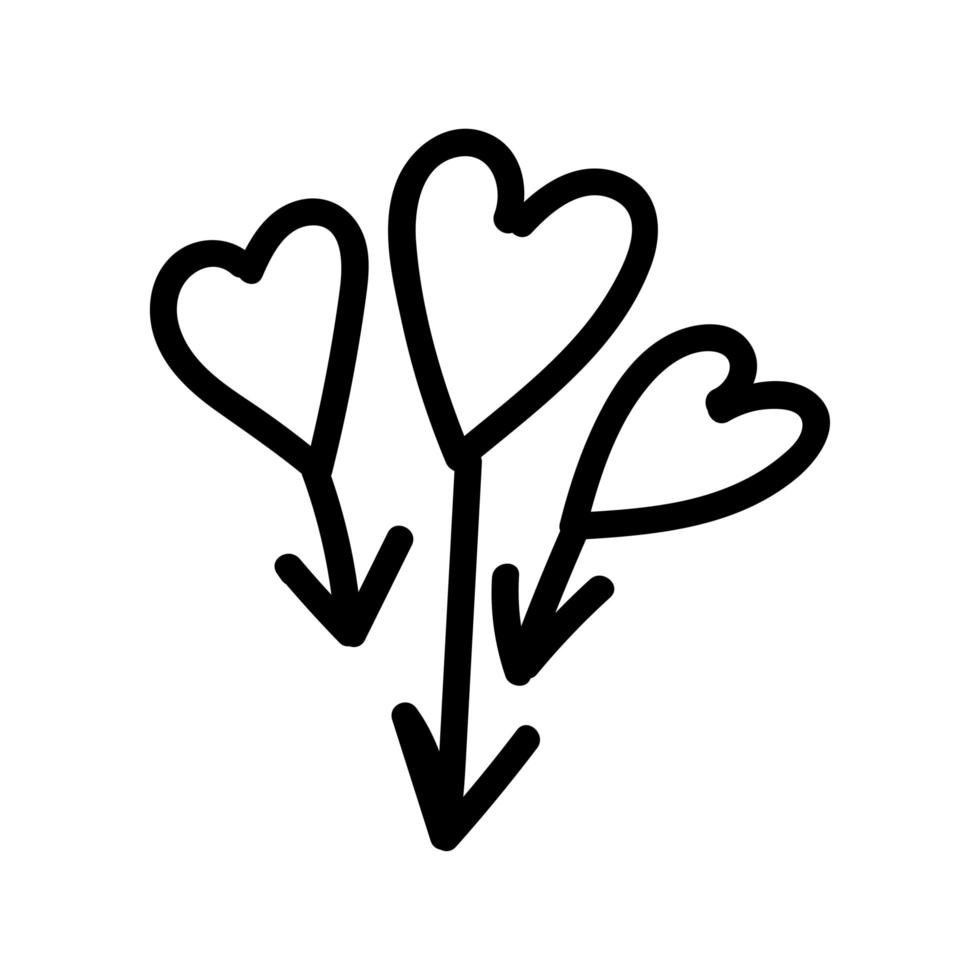 Linear doodle arrow with heart. Love pointer, trajectory, like. Vector design element for social media, valentines day and romantic designs