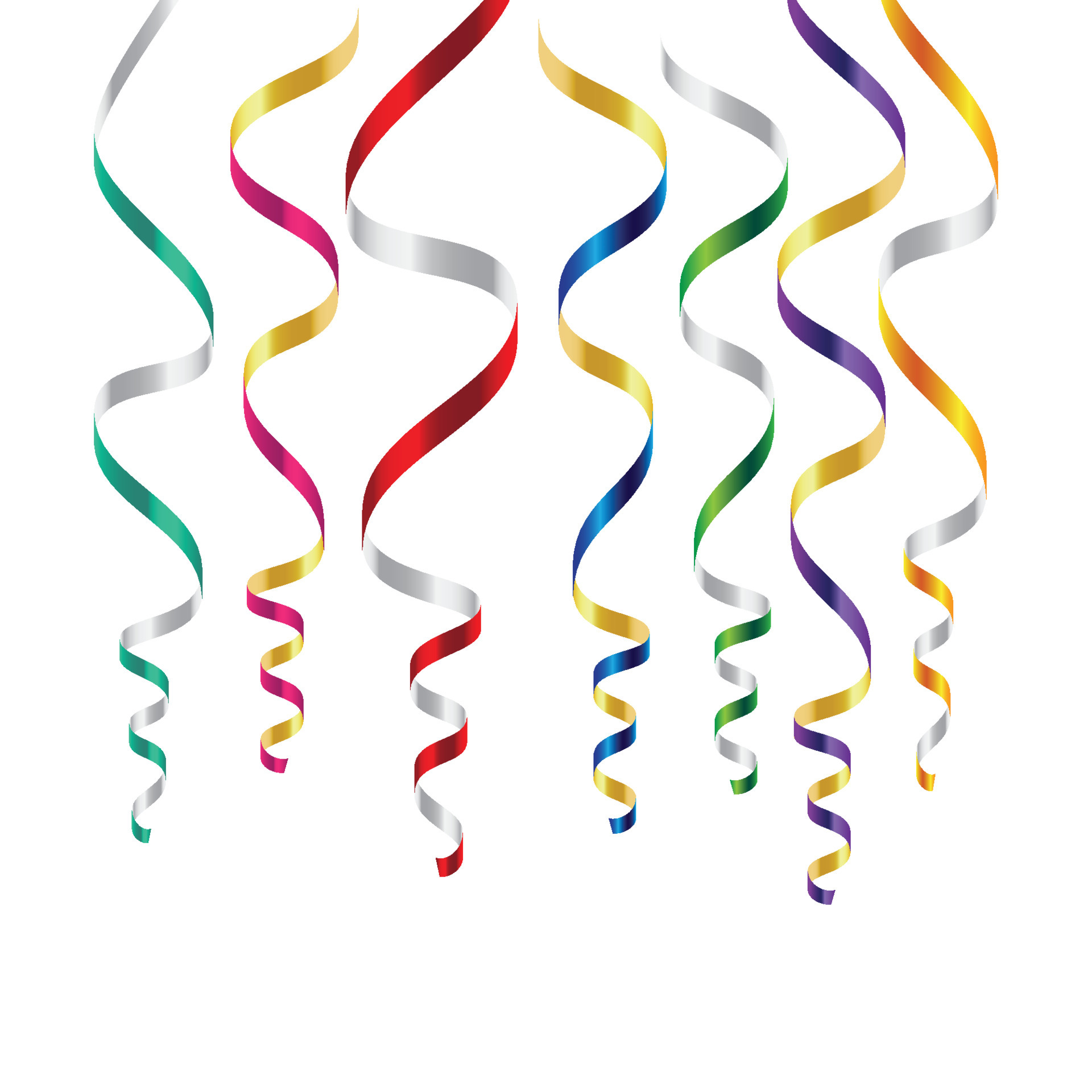 Set of colorful party streamers or ribbons isolated on transparent  background Stock Vector