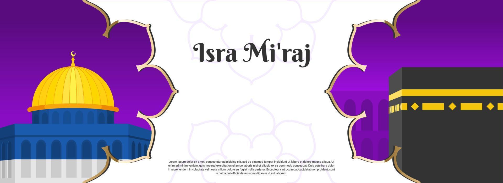 Islamic Background Design. Al-Isra wal Mi'raj means The night journey of Prophet Muhammad. Banner. Vector Illustration.