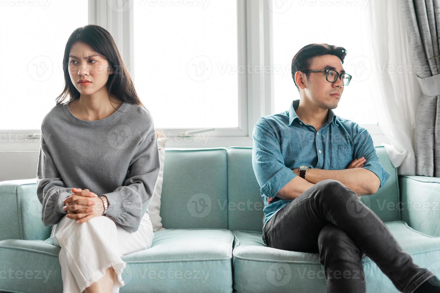 Asian couple arguing at home photo