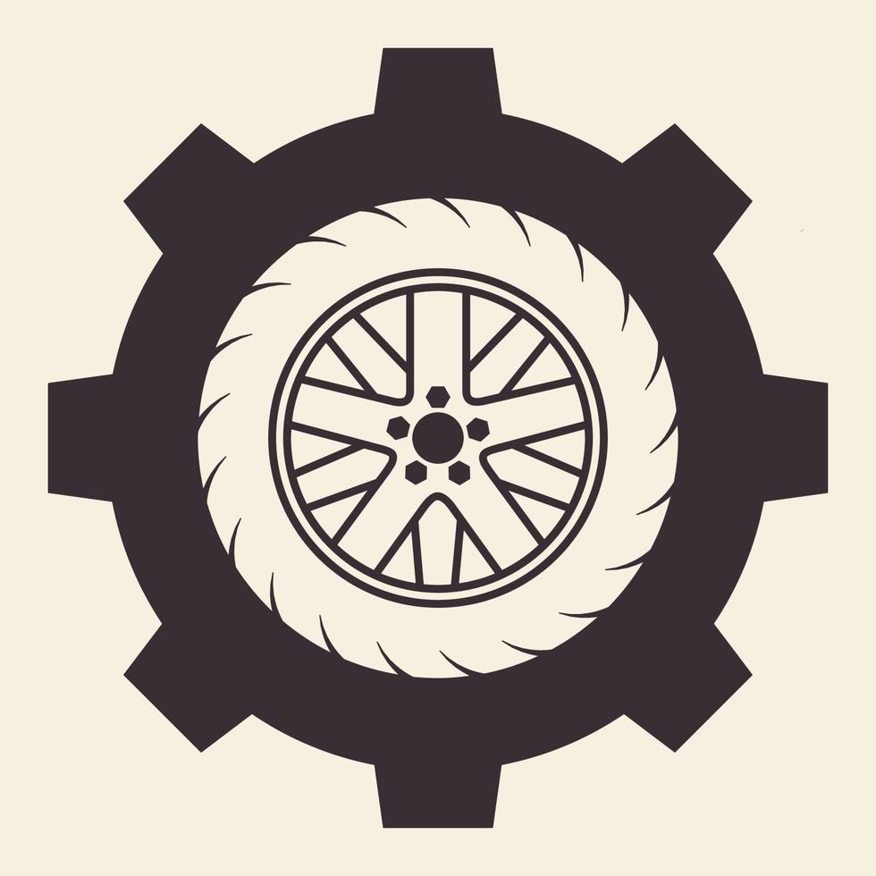 car tire rim with gear services logo design vector icon symbol graphic illustration