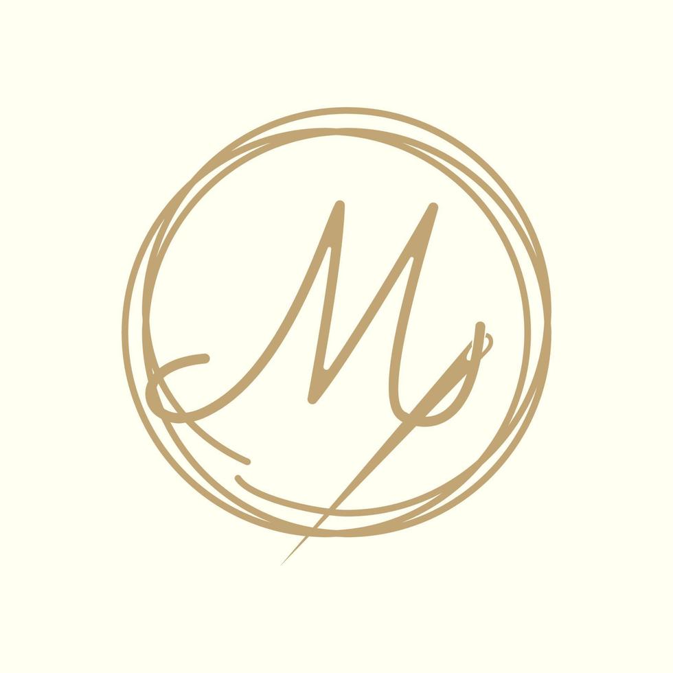 letra m con aguja de hilo sastre diseño de logotipo símbolo gráfico vectorial icono ilustración idea creativa vector