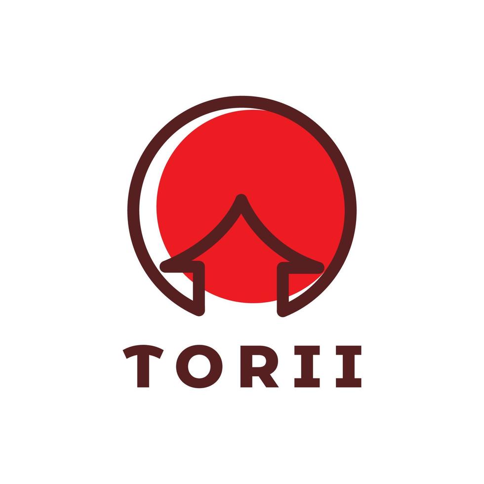 circle red with torii gate japan logo design, vector graphic symbol icon illustration creative idea