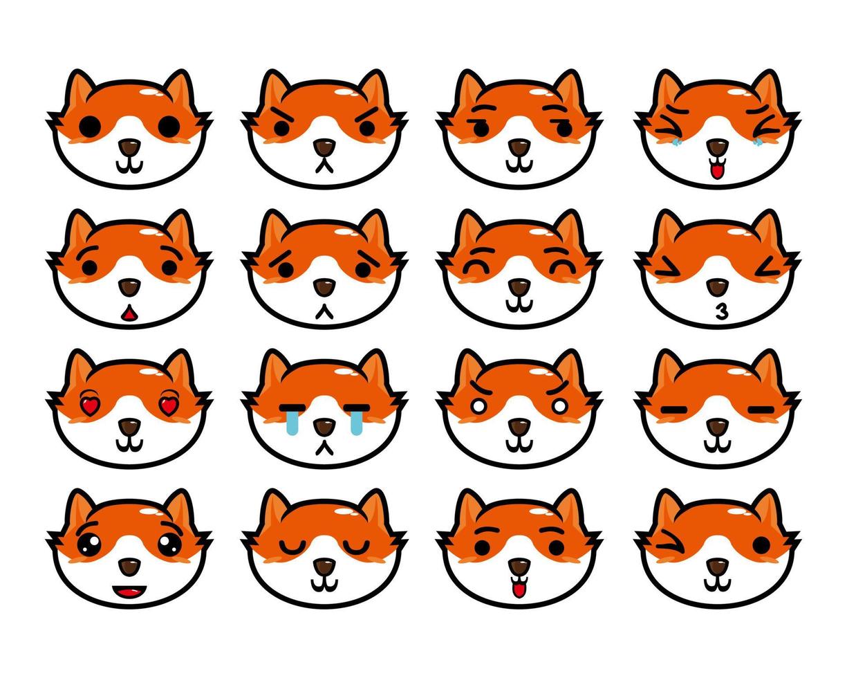 Set collection of cute head fox mascot design character. Isolated on a white background. Cute character mascot logo idea bundle concept vector