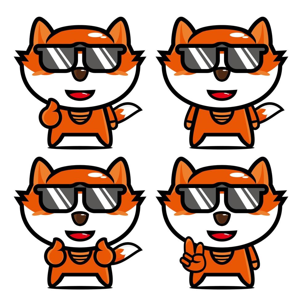 Set collection of cute fox mascot design character. Isolated on a white background. Cute character mascot logo idea bundle concept vector