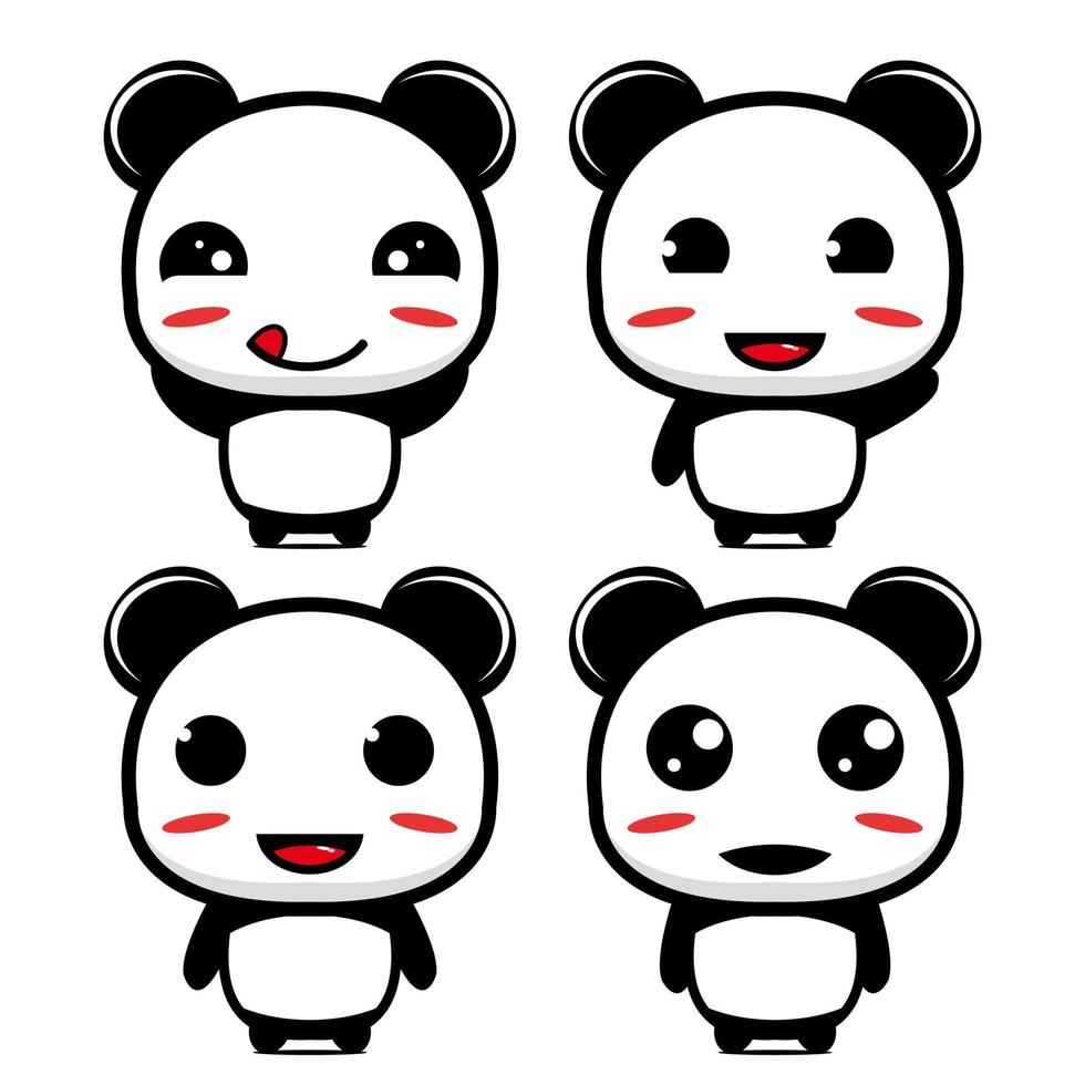 colección prset de lindo diseño de mascota panda. Aislado en un fondo blanco. concepto lindo del paquete de la idea del logotipo de la mascota del personaje vector