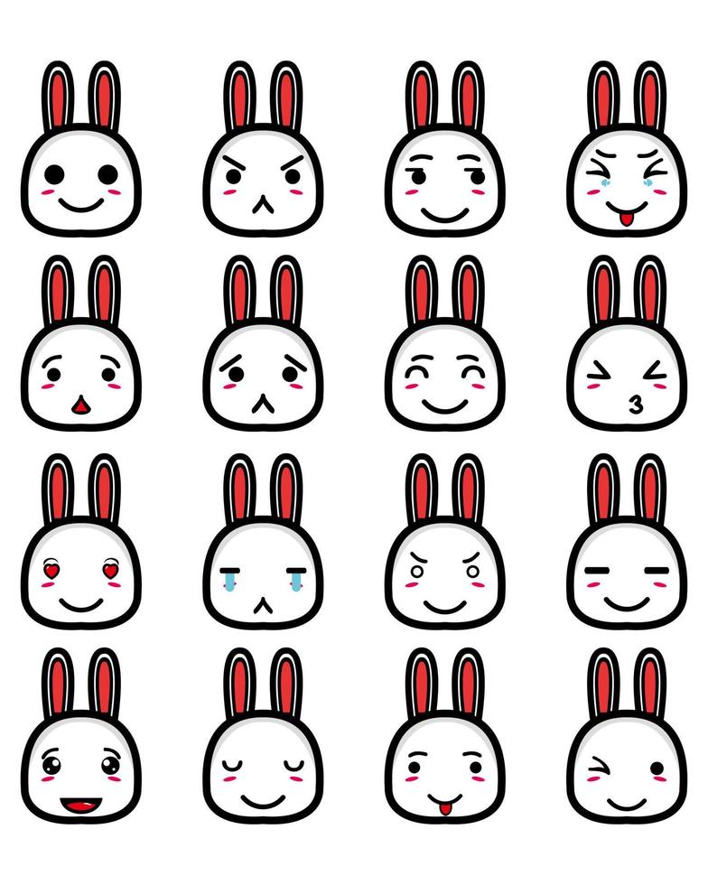 conjunto de colección de lindo personaje de diseño de mascota de conejo de cabeza. Aislado en un fondo blanco. concepto de paquete de idea de logotipo de mascota de personaje lindo vector