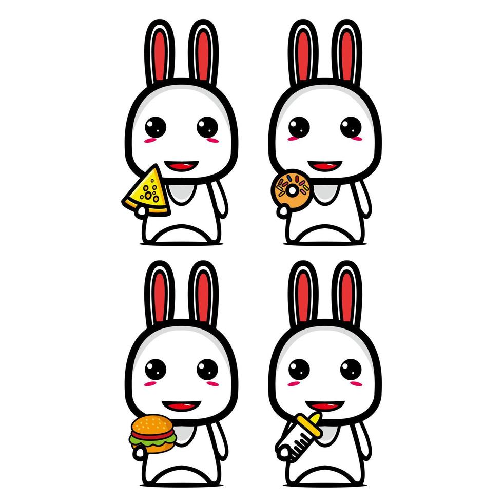 conjunto de colección de lindo diseño de mascota de conejo. Aislado en un fondo blanco. concepto de paquete de idea de logotipo de mascota de personaje lindo vector