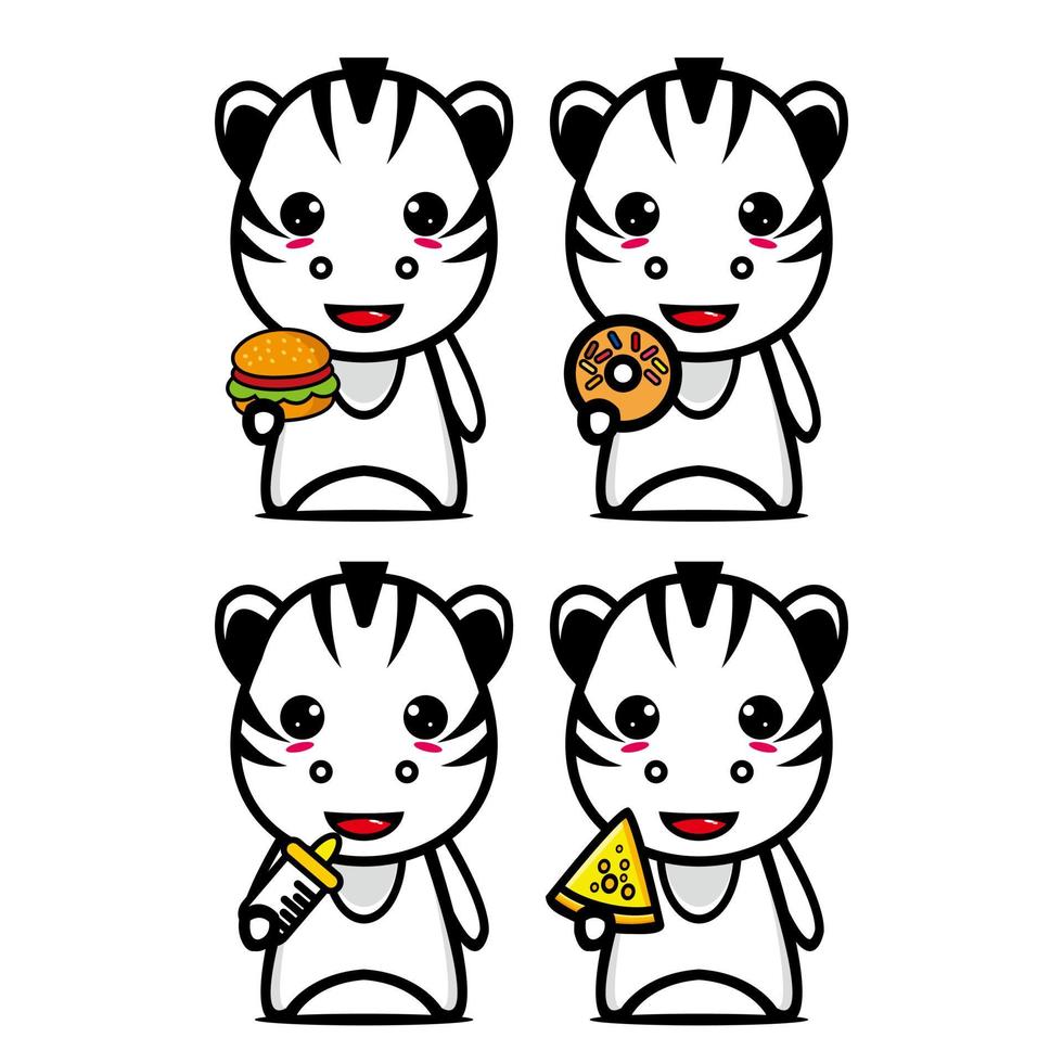Set collection of cute zebra mascot design character. Isolated on a white background. Cute character mascot logo idea bundle concept vector