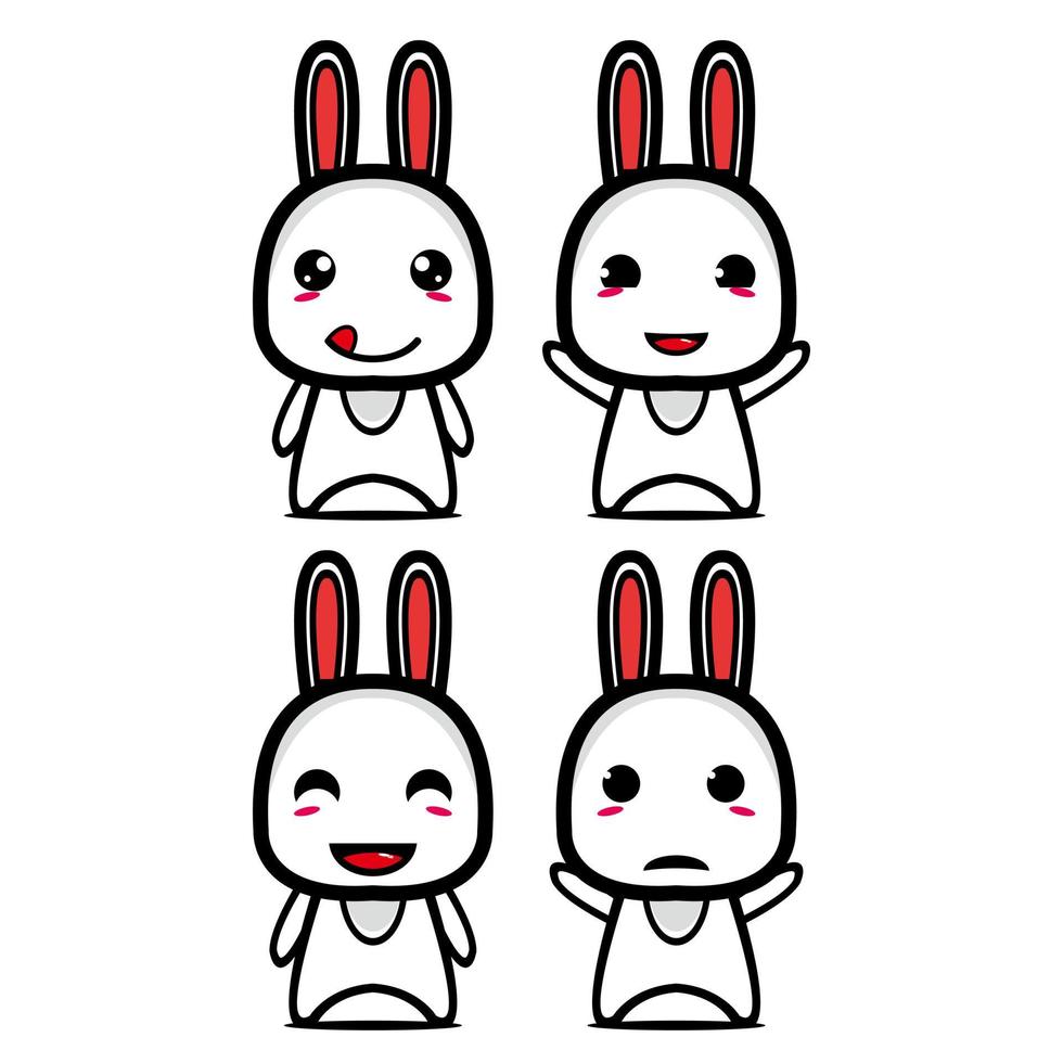 Set collection of cute rabbit mascot design. Isolated on a white background. Cute character mascot logo idea bundle concept vector