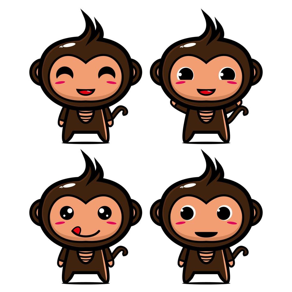 Set collection of cute monkey mascot design. Isolated on a white background. Cute character mascot logo idea bundle concept vector